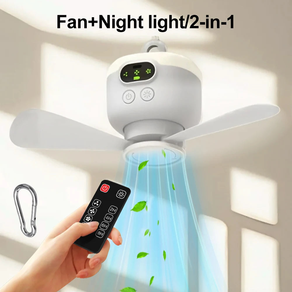 Portable Ceiling Fan Rechargeable Wireless Air Circulators with Remote Control Night Light