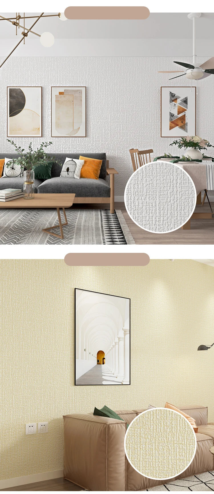 50cmX10m Linen 3D Foam Self-adhesive PVC Solid Color Waterproof Background Wall