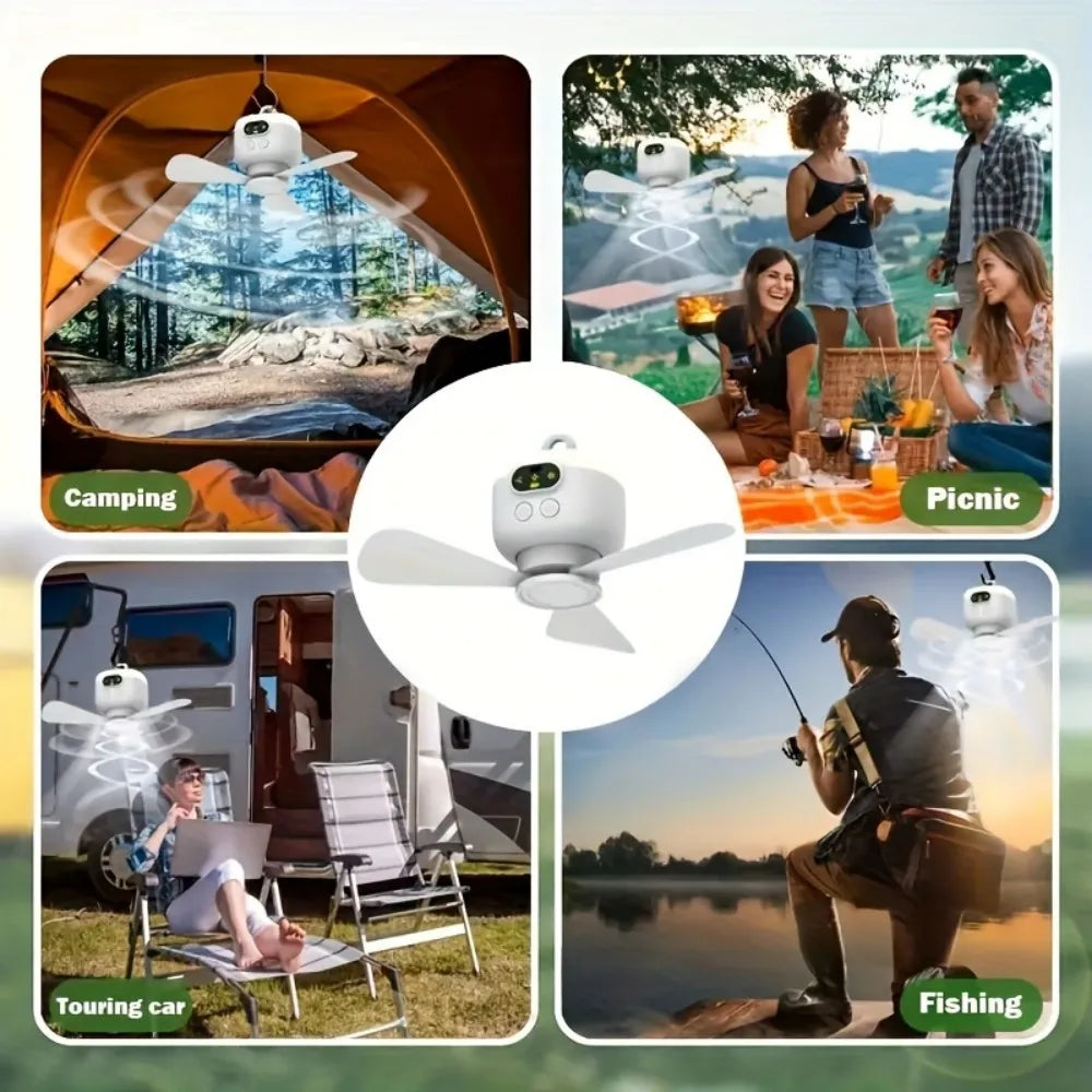 Portable Ceiling Fan Rechargeable Wireless Air Circulators with Remote Control Night Light