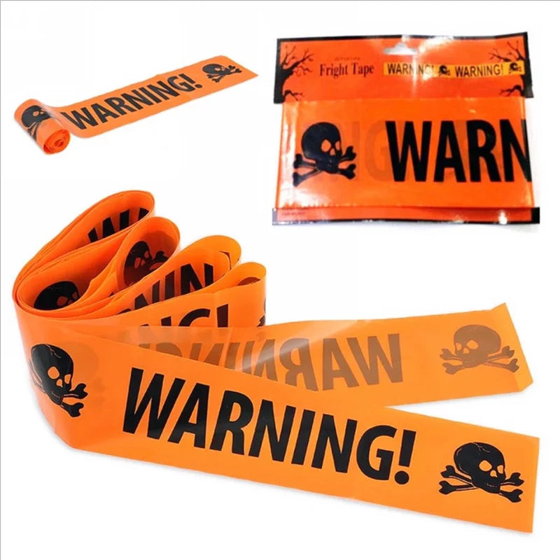 1 PC Halloween Window Prop Warning line Plastic Skull Head Warning Tape Signs