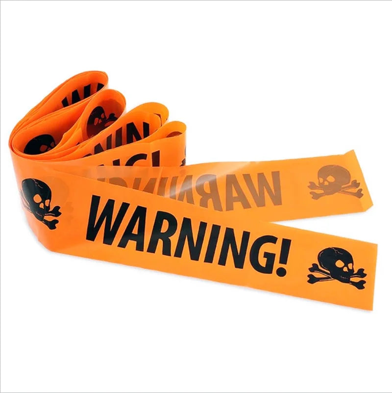 1 PC Halloween Window Prop Warning line Plastic Skull Head Warning Tape Signs