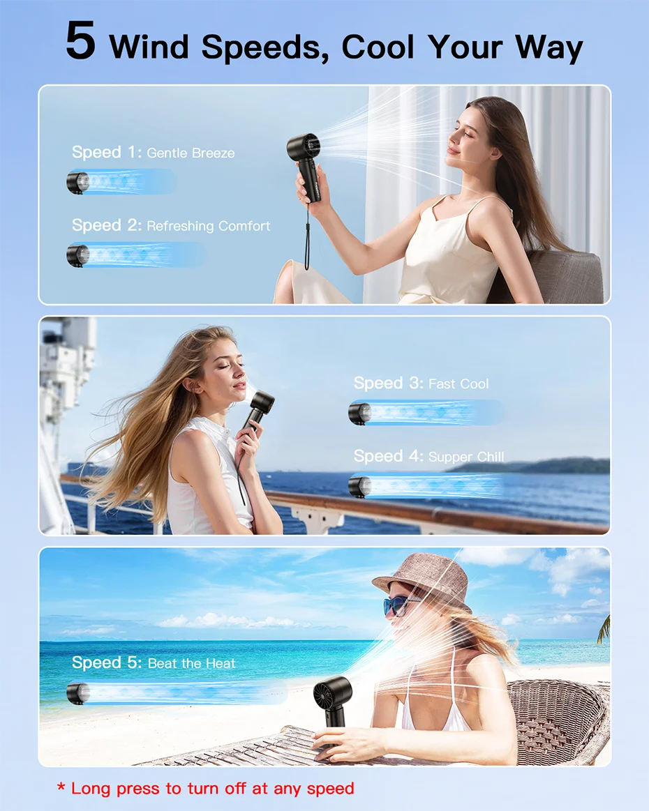 Handheld Mini Fan 4000mAh Battery Portable Rechargeable Fan with LED Display