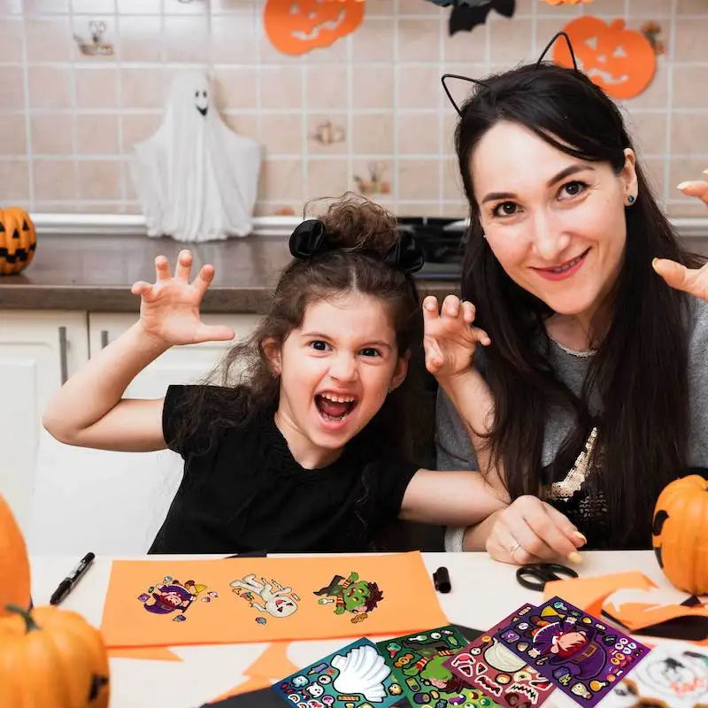 Kids DIY Halloween Stickers Make A Face Prank Puzzle Sticker Party Decoration