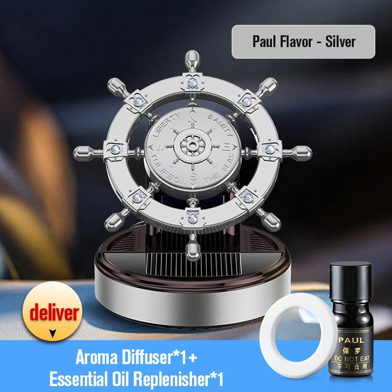 Solar rotating car fragrance creative metal boat rudder car perfume accessories
