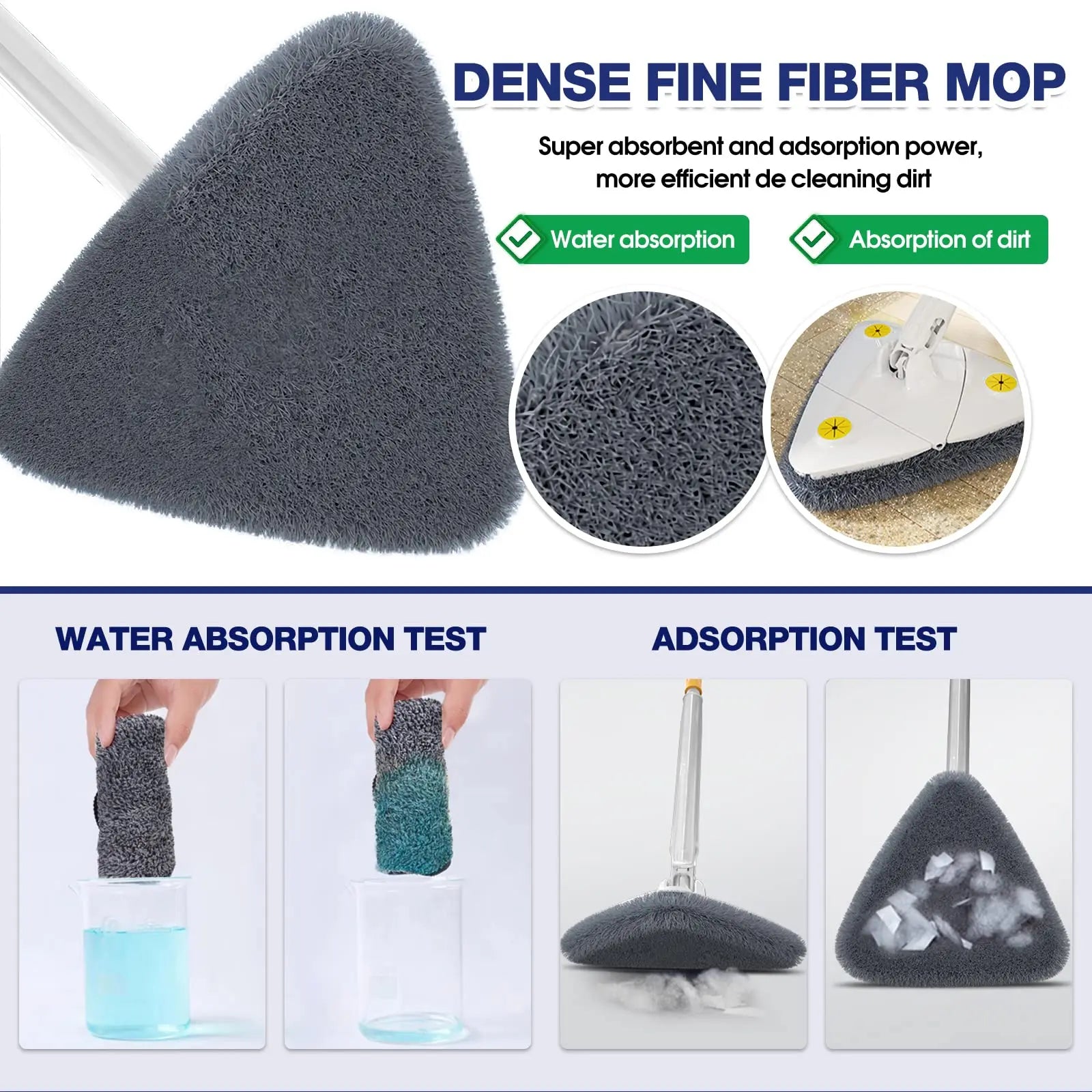 Rotatable Telescopic Triangle Mop 360° Spin Squeeze For Home Floor Ceiling