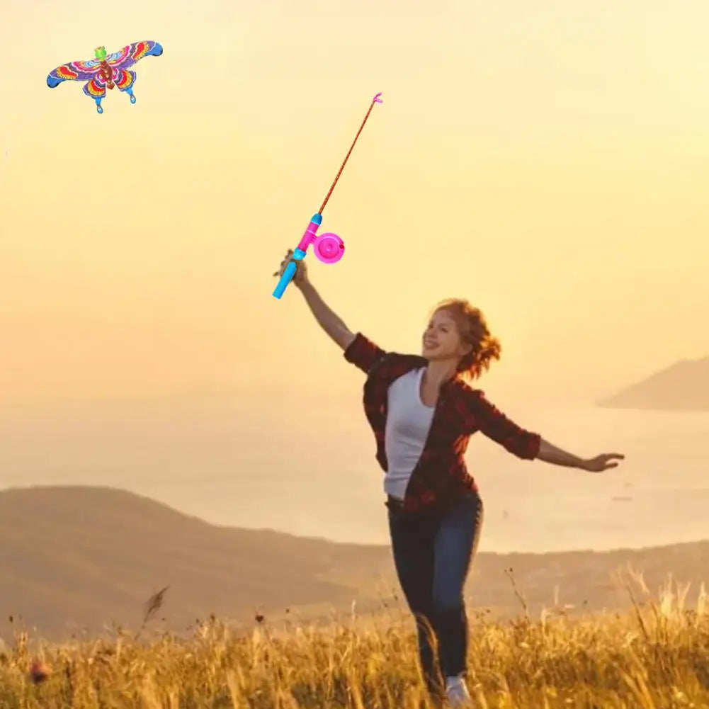 Outdoor Toys Kite Hand Brake Fishing Rod Butterflies For Kids