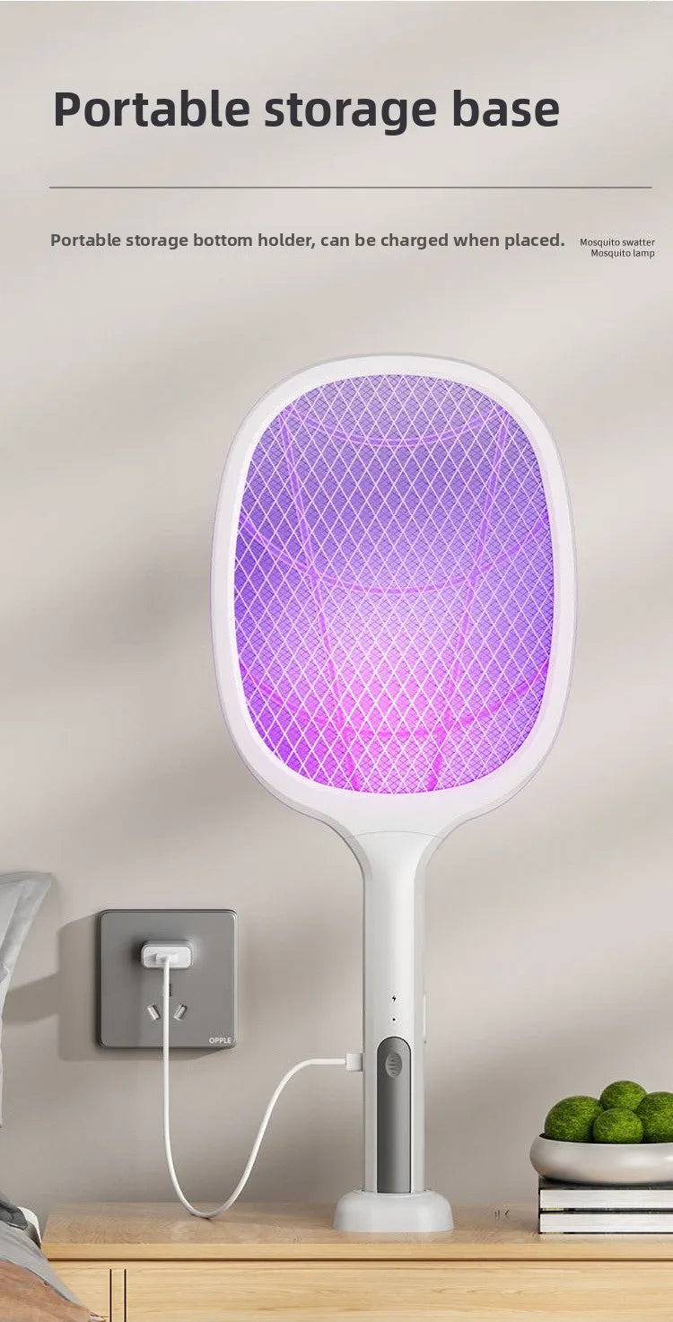 Electric Mosquito Swatter & Repellent Lamp -USB Rechargeable+Base