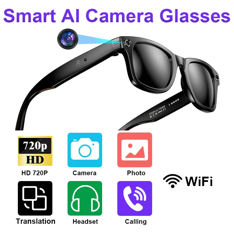 AI Camera Smart Glasses IP65 Waterproof Bluetooth for Call and Music Use ChatGPT