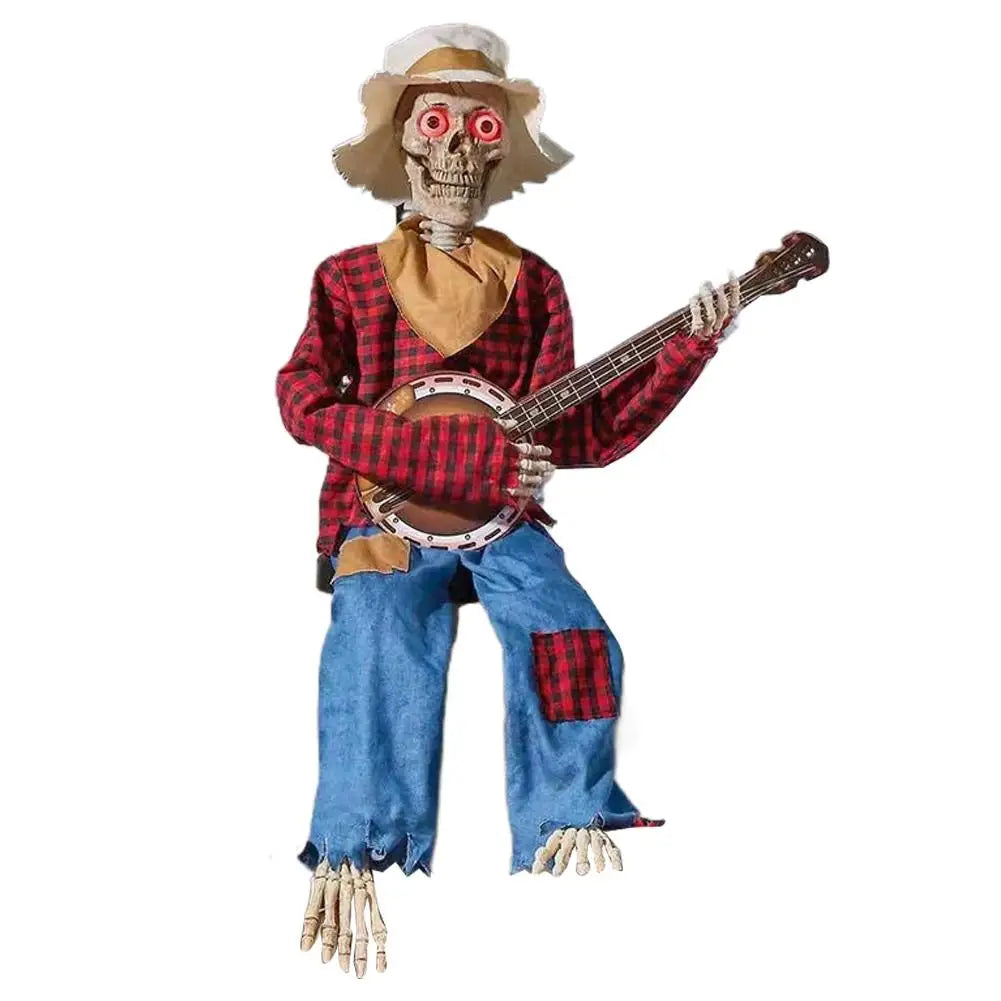 Halloween Animatronics Banjo Skeleton Decorations Musical Country Theme Decor