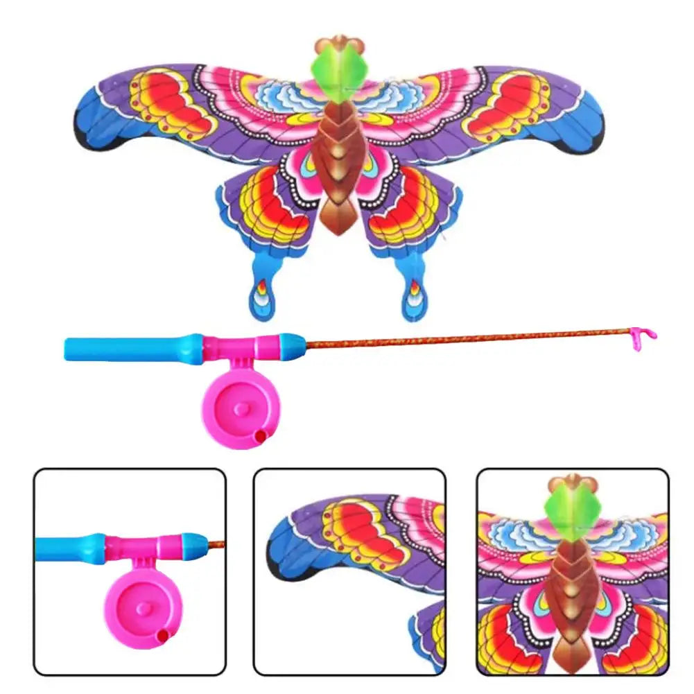 Outdoor Toys Kite Hand Brake Fishing Rod Butterflies For Kids