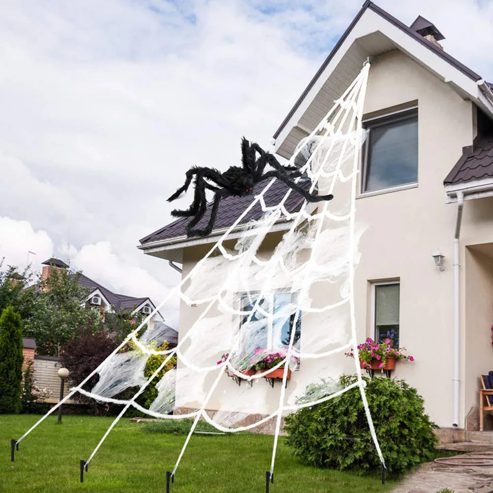 Halloween Triangle Spider Web,5m Large Plush Simulation Spider Web Outdoor Decoration