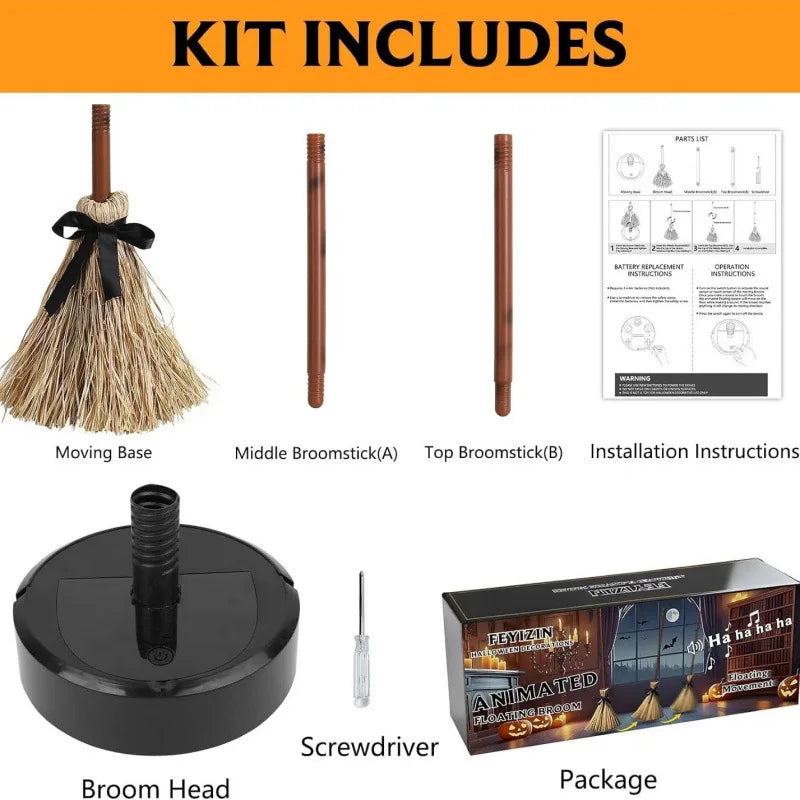 Halloween Floating Witch's Broom–haunted Festive Decorations With Ghost Sounds