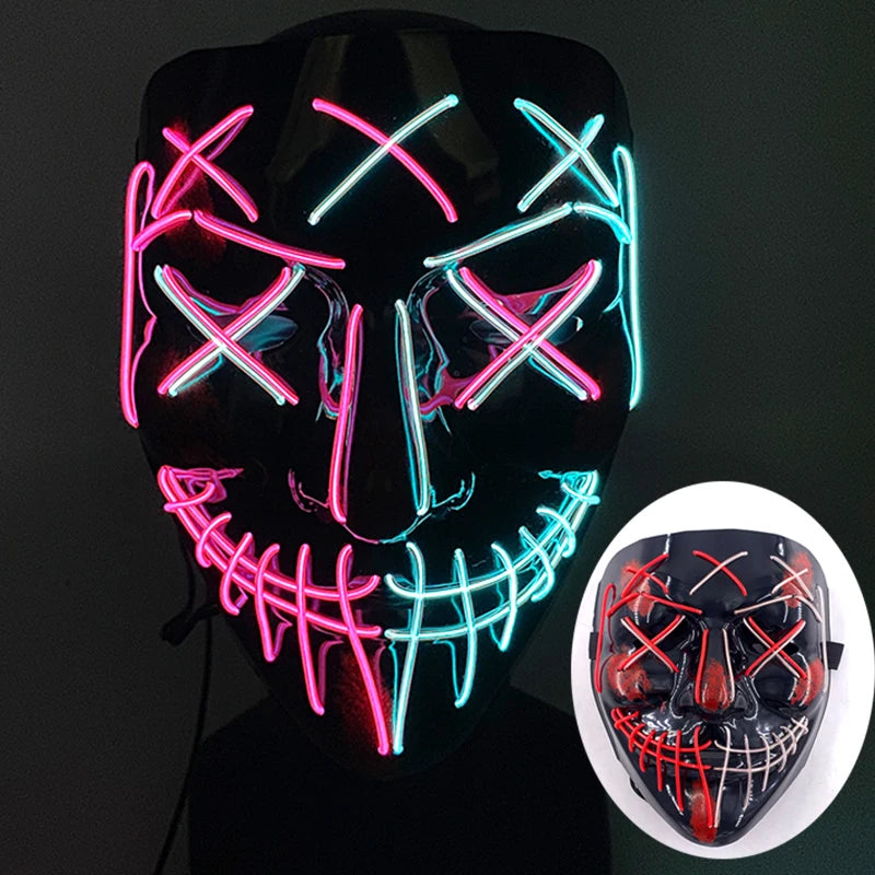 Wireless Glowing Mask LED Luminous Purge Mask Halloween Carnival Light Up Party Mask