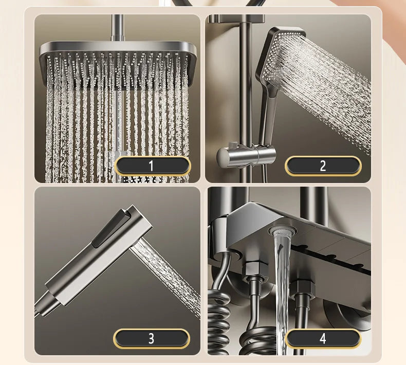 Bathroom Shower Full Set Black, White, and Gray Shower System Set