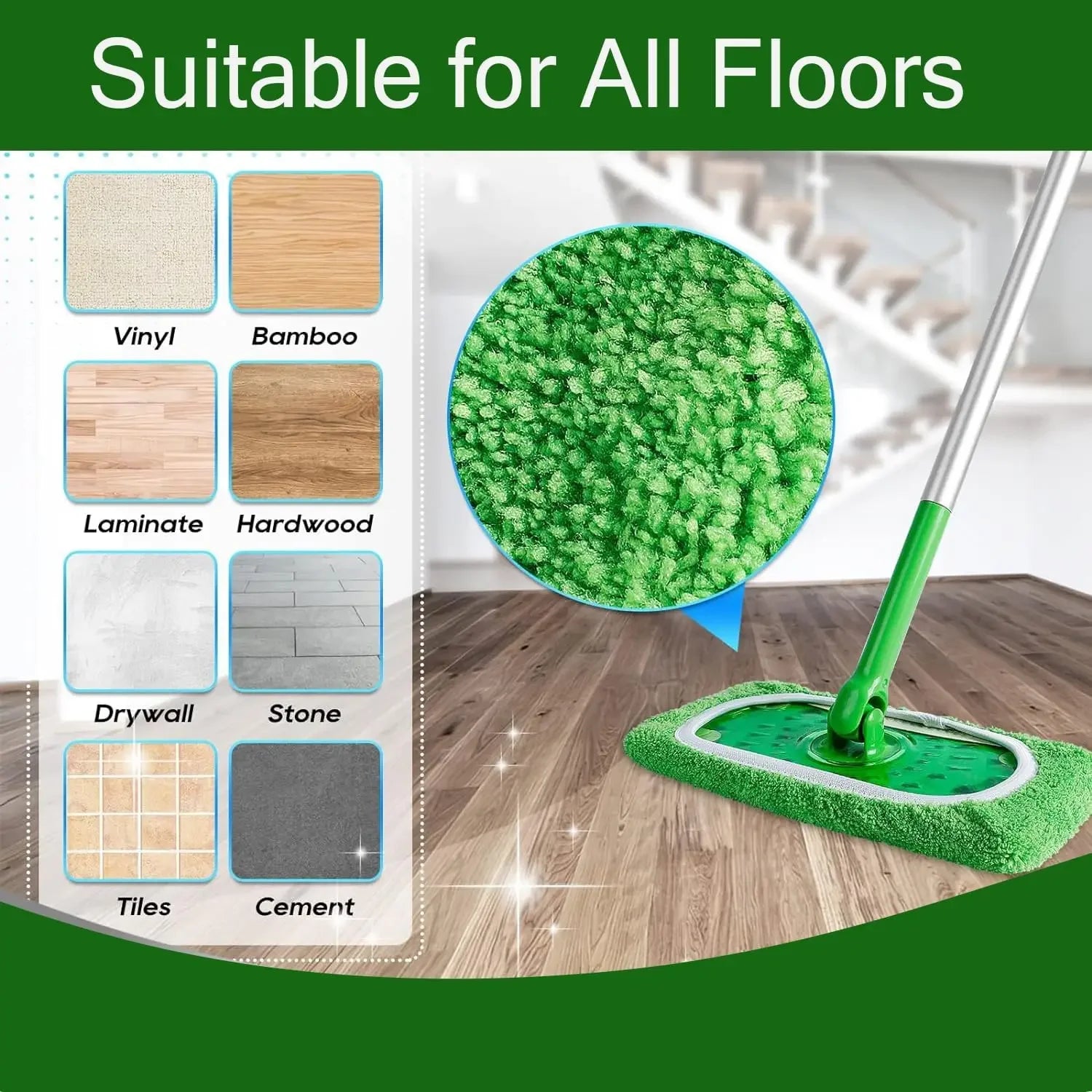 Sweeper Wet & Dry Cleaning Cloths Reusable Microfiber Head Washable Rag Towel