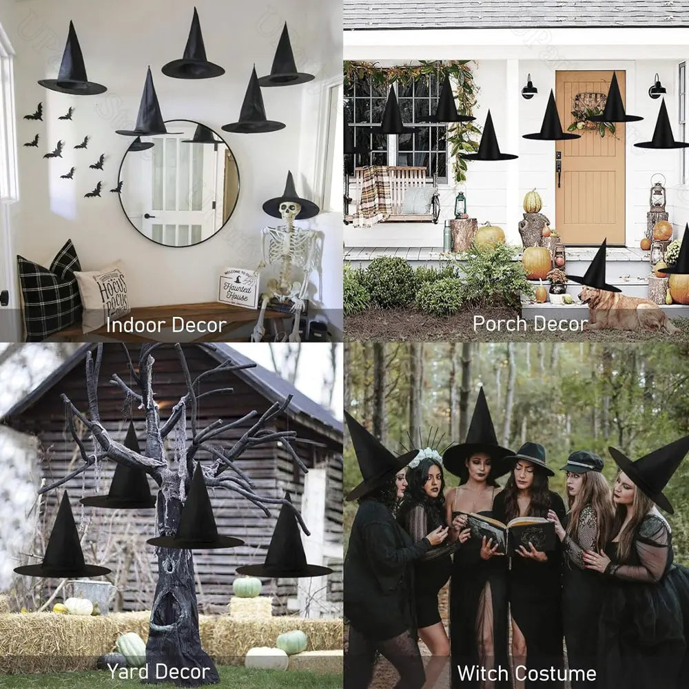 6/12Pcs Halloween Black Witches Hats with Rope Hanging Wizard Hats for Party Favor