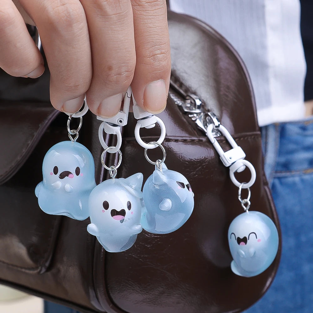Halloween Keychain Glow-in-the-Dark Cartoon Jelly Doll Pendant Headphone Case Decor