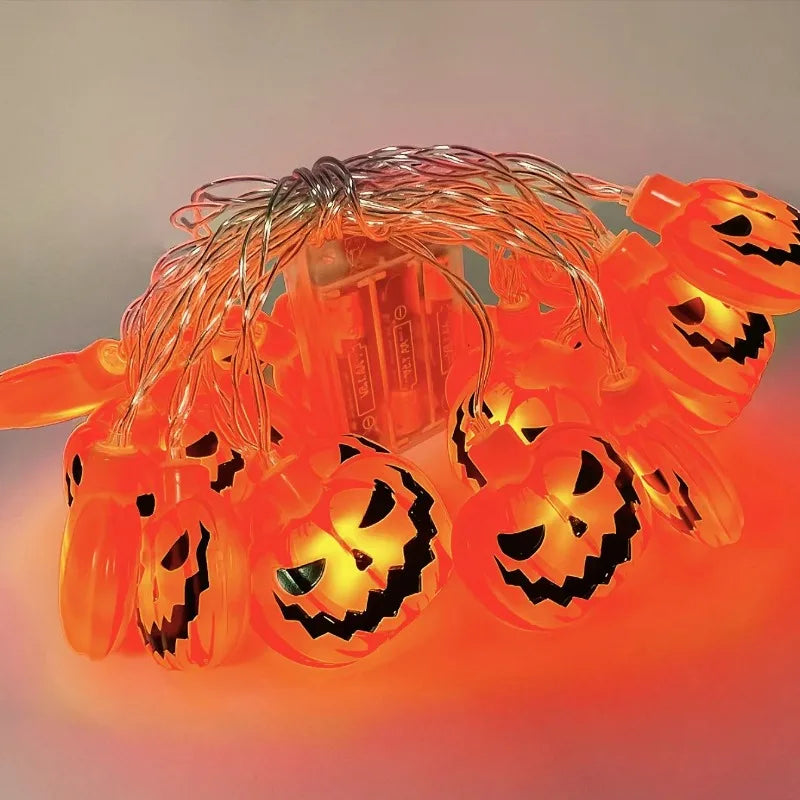 Halloween 10 LED Battery Powered String Lights With Ghost Pumpkin Spider Web Skeleton