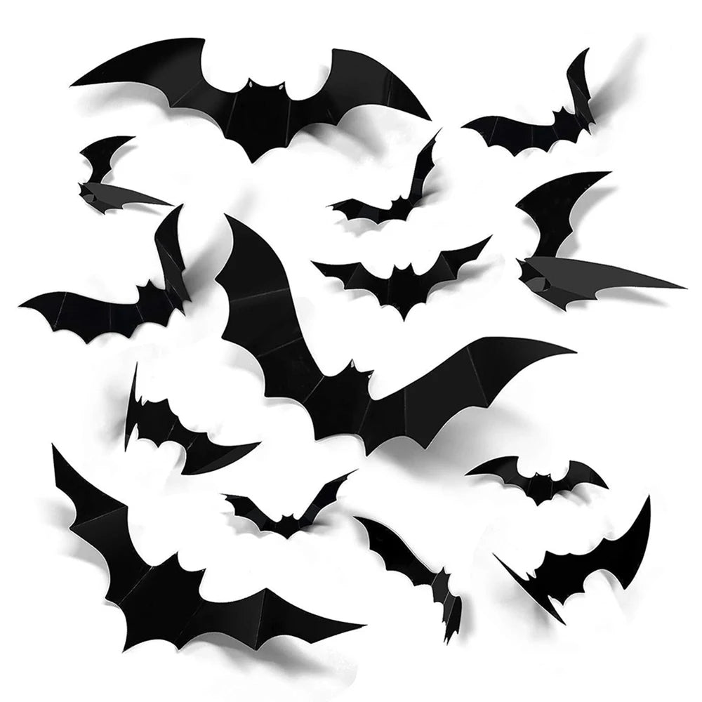 Halloween Bats Decorations,3D Pvc Bat on The Wall,Black Bats Wall Stickers