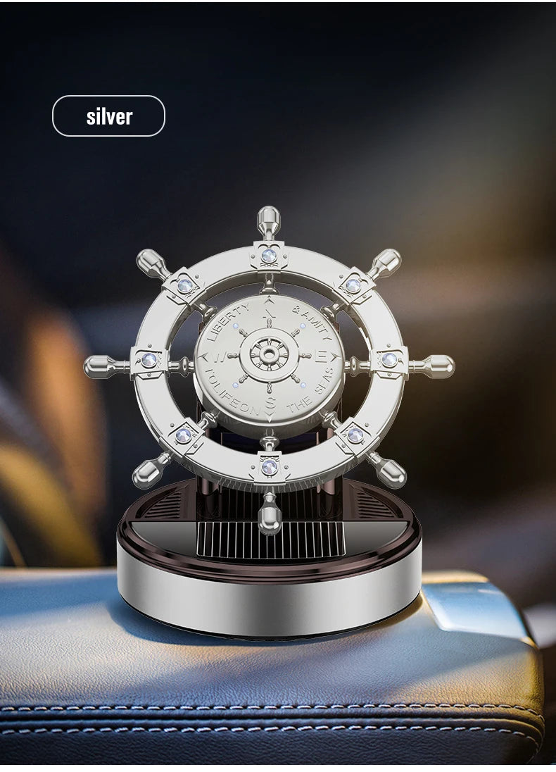 Solar rotating car fragrance creative metal boat rudder car perfume accessories