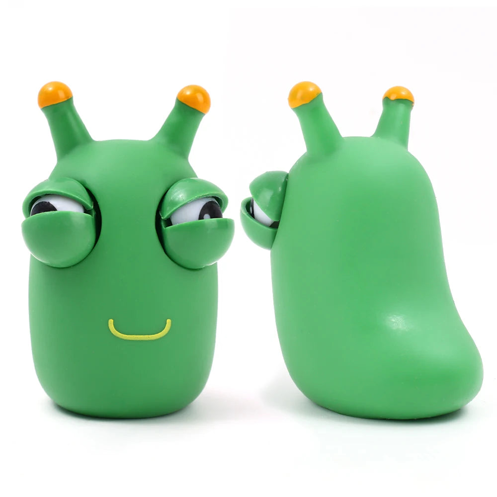 Green Worm Squeeze Pinch Toy Novelty Eye Popping Squeeze 3D Toy