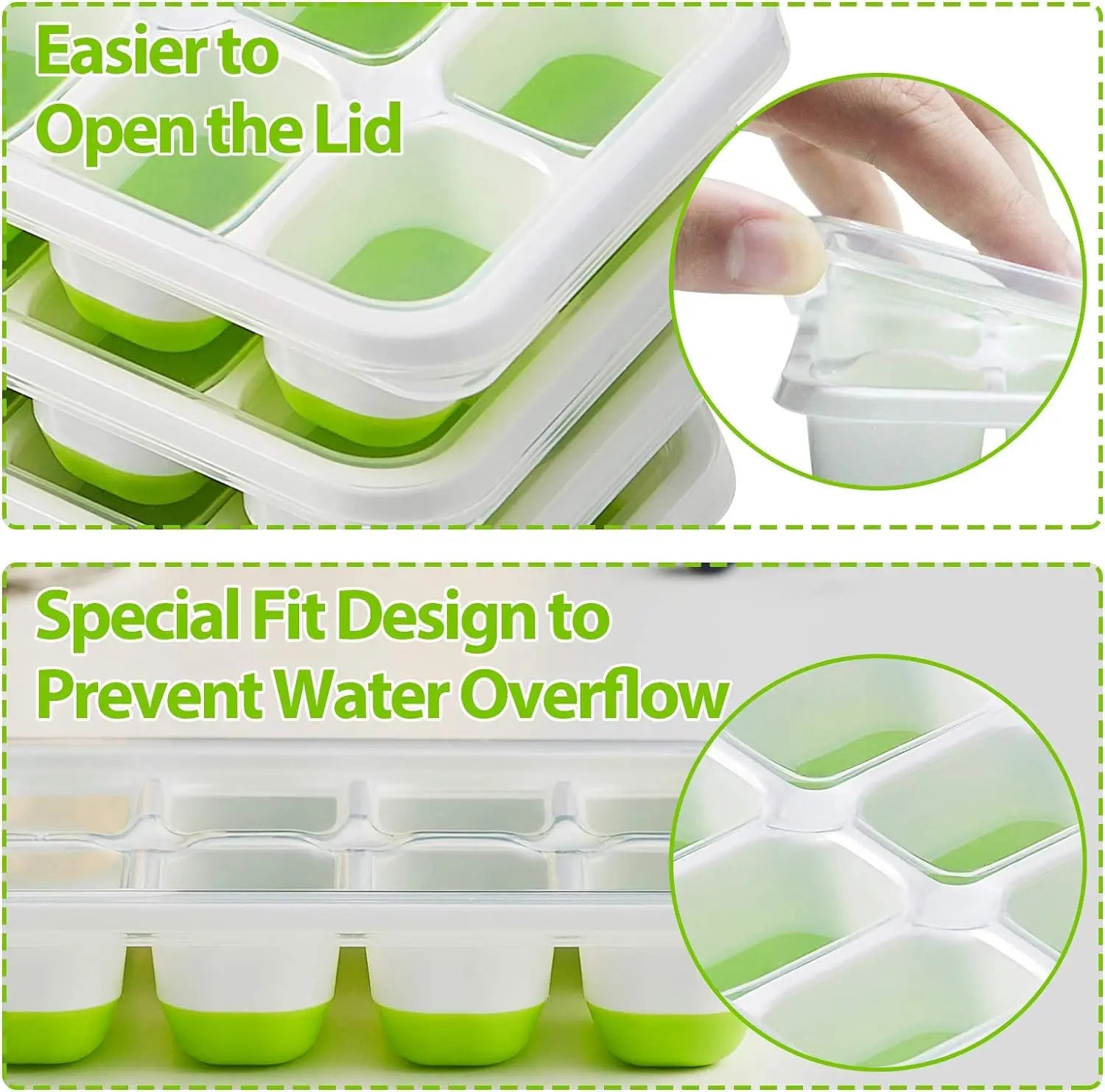 Ice Cube Tray Mold with Lid Silicone Square 14 Cube Easy Release Ice Cube Molds