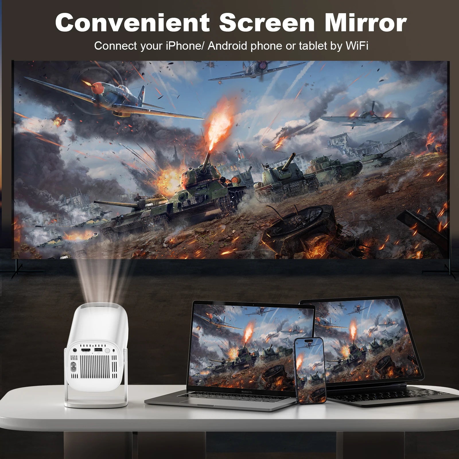 Smart Android 1280*720P Home Cinema Portable Projector