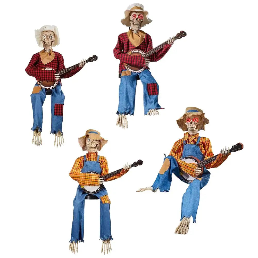 Halloween Animatronics Banjo Skeleton Decorations Musical Country Theme Decor