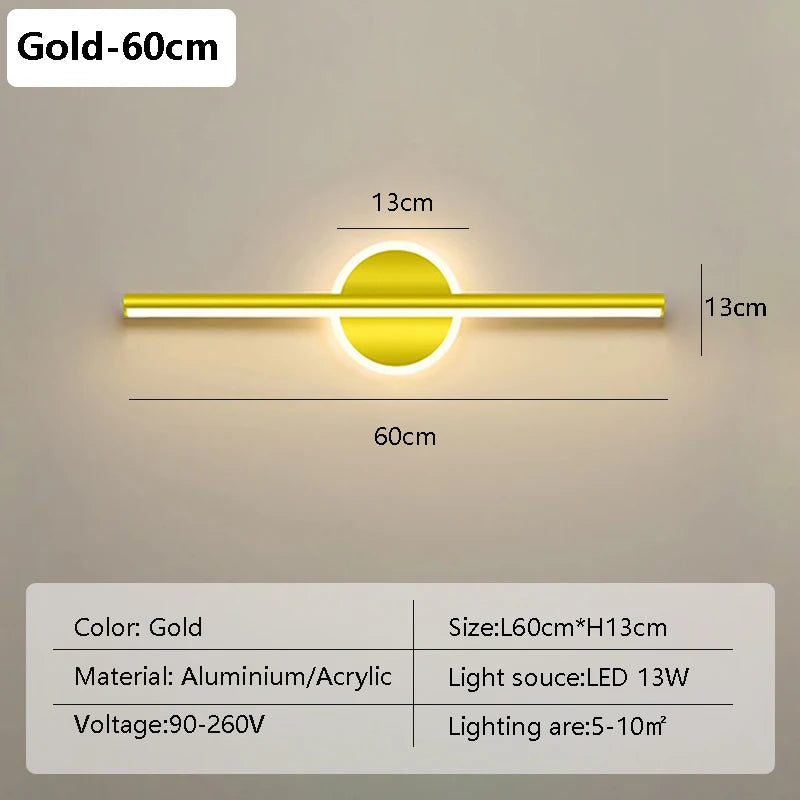 Modern LED Wall Lamp 40/60cm Mirror Black Gold Long Strip Fixture Led Lighting Lamps