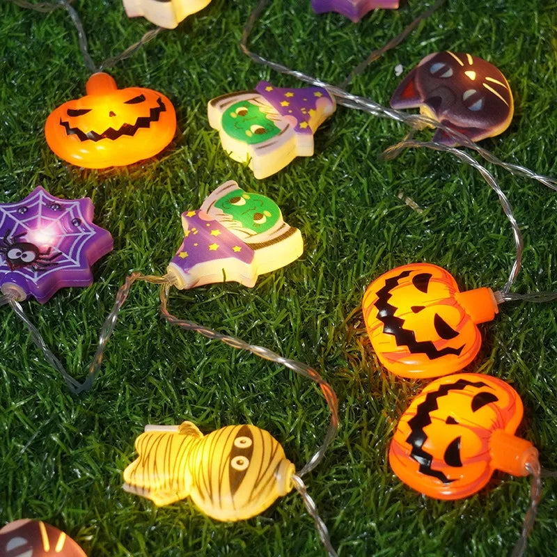 Halloween 10 LED Battery Powered String Lights With Ghost Pumpkin Spider Web Skeleton