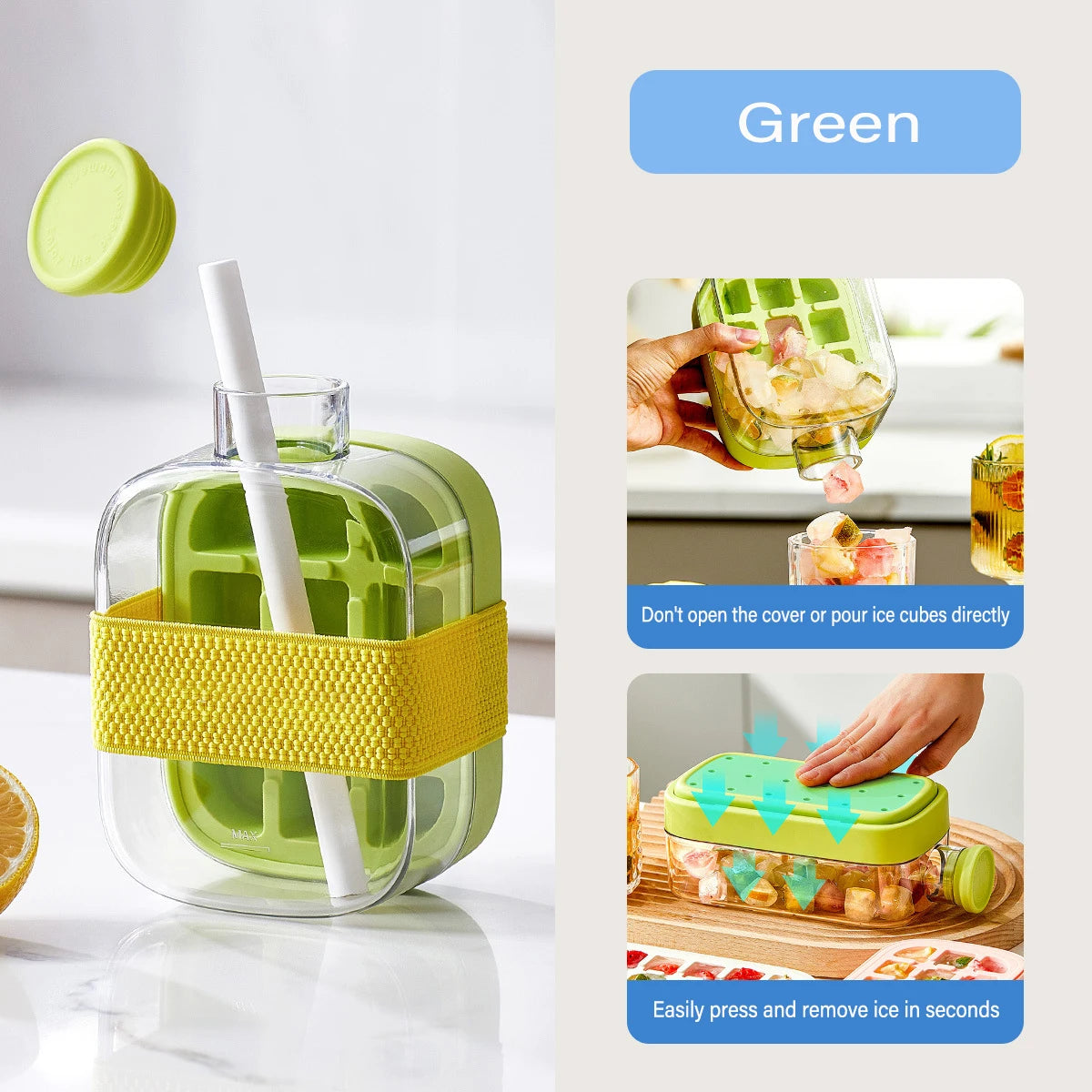 2-in-1 Silicone Ice Cube With Straw Food-grade Ice Maker Kettle Pressing Mold Ice Drink Bottle