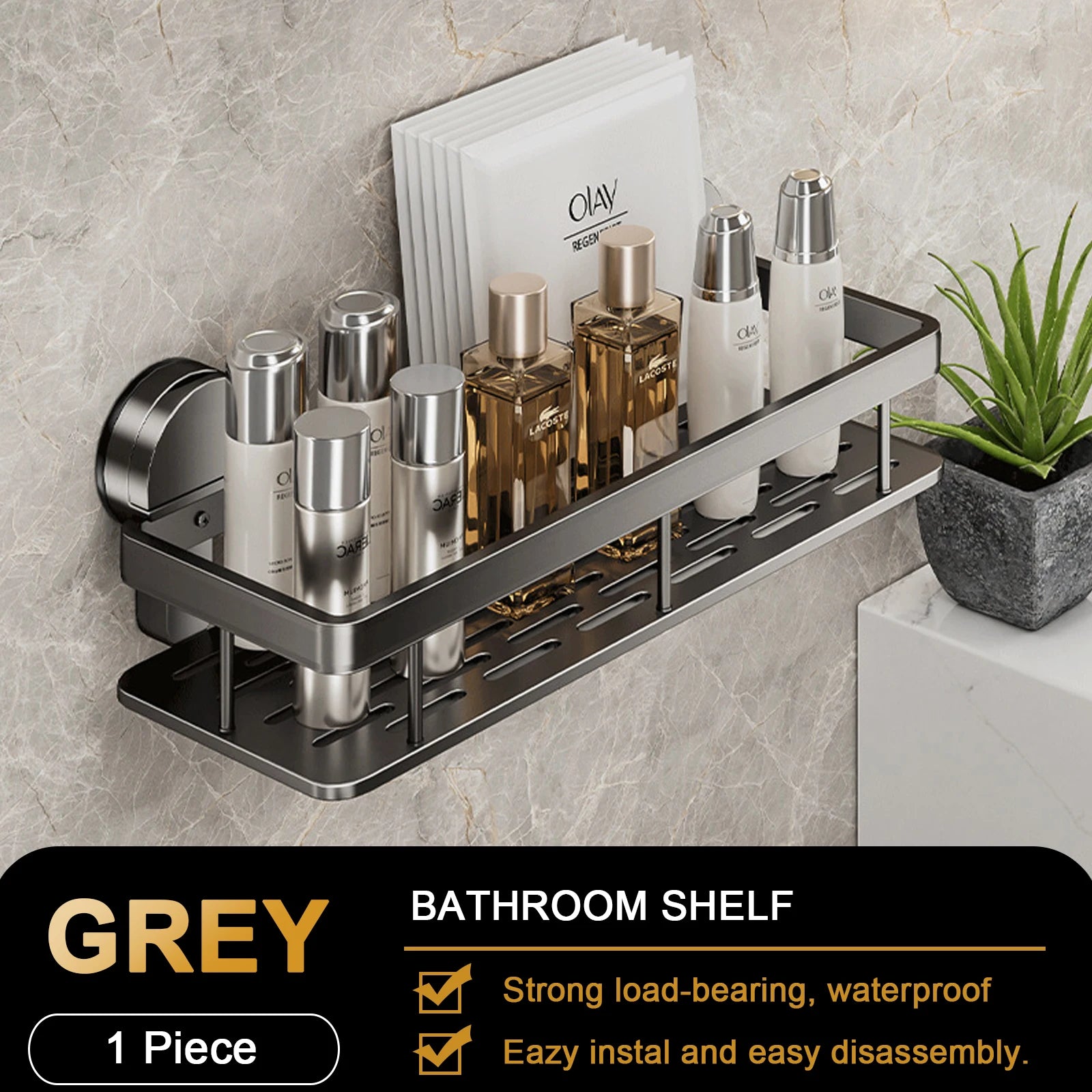 Suction Cup Bathroom Shelf No Drill Wall Mounted Shower Rack Toilet Storage Rack