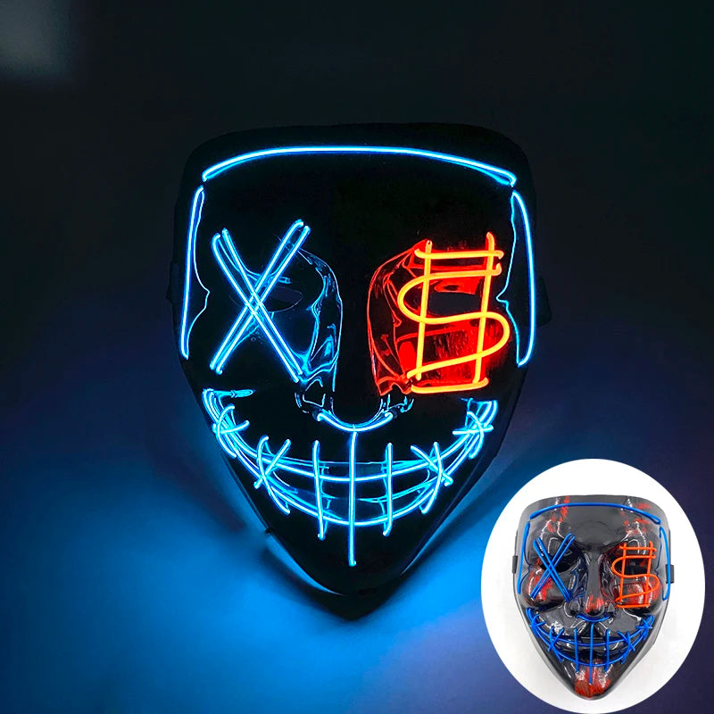 Wireless Glowing Mask LED Luminous Purge Mask Halloween Carnival Light Up Party Mask