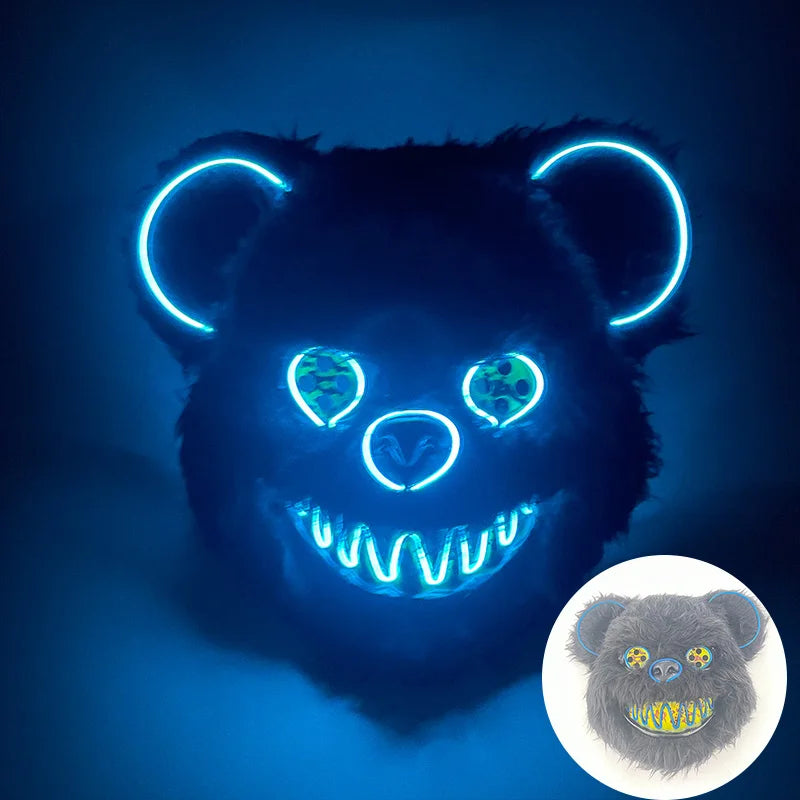 LED Cosplay Glowing Bloody Bear Mask Halloween Plush Rabbit Mask Neon Headgear