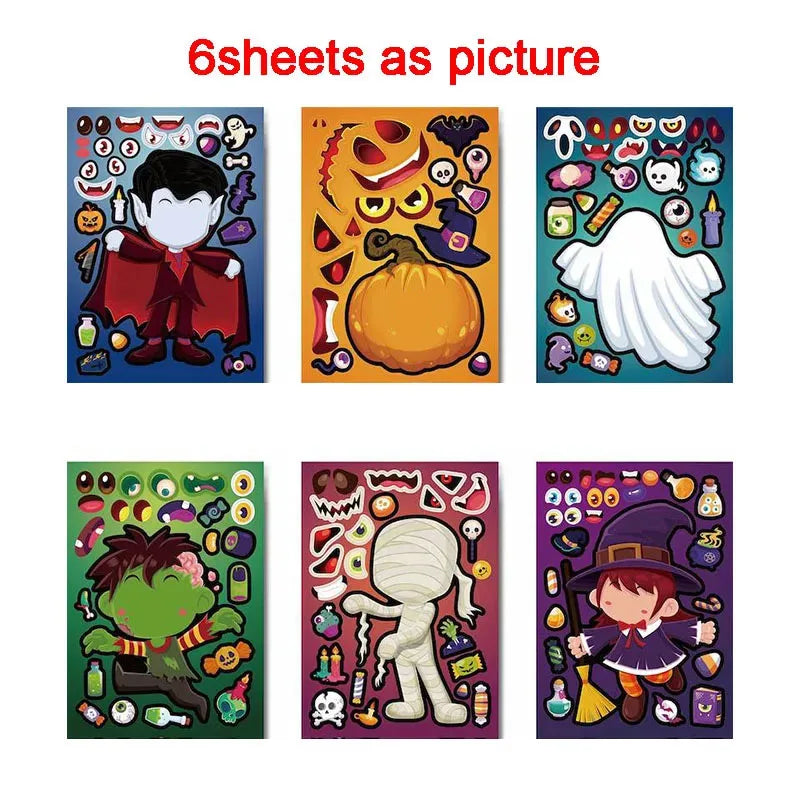 Kids DIY Halloween Stickers Make A Face Prank Puzzle Sticker Party Decoration