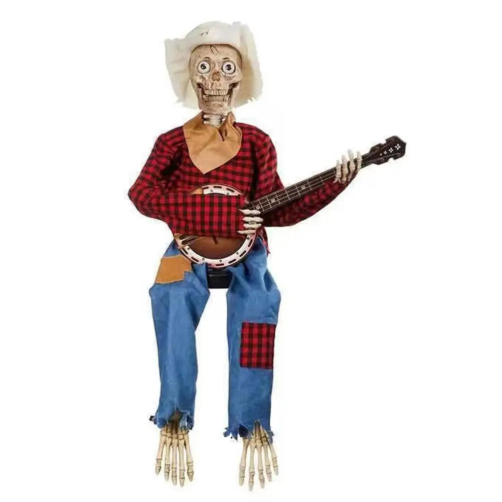 Halloween Animatronics Banjo Skeleton Decorations Musical Country Theme Decor