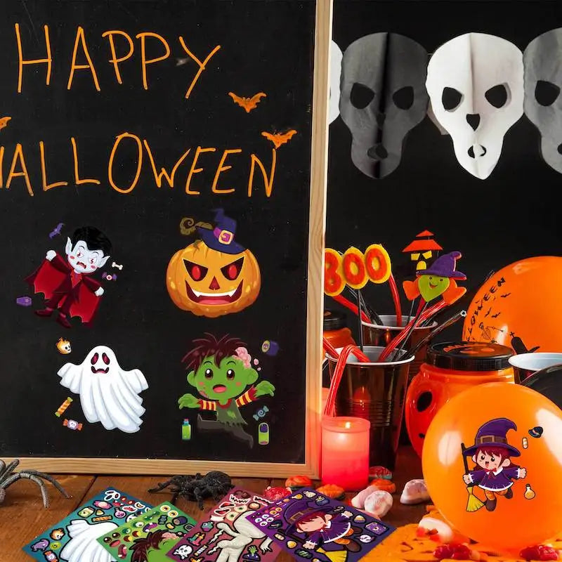 Kids DIY Halloween Stickers Make A Face Prank Puzzle Sticker Party Decoration