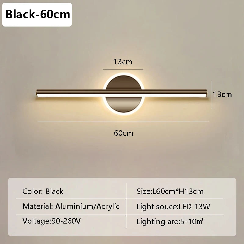 Modern LED Wall Lamp 40/60cm Mirror Black Gold Long Strip Fixture Led Lighting Lamps