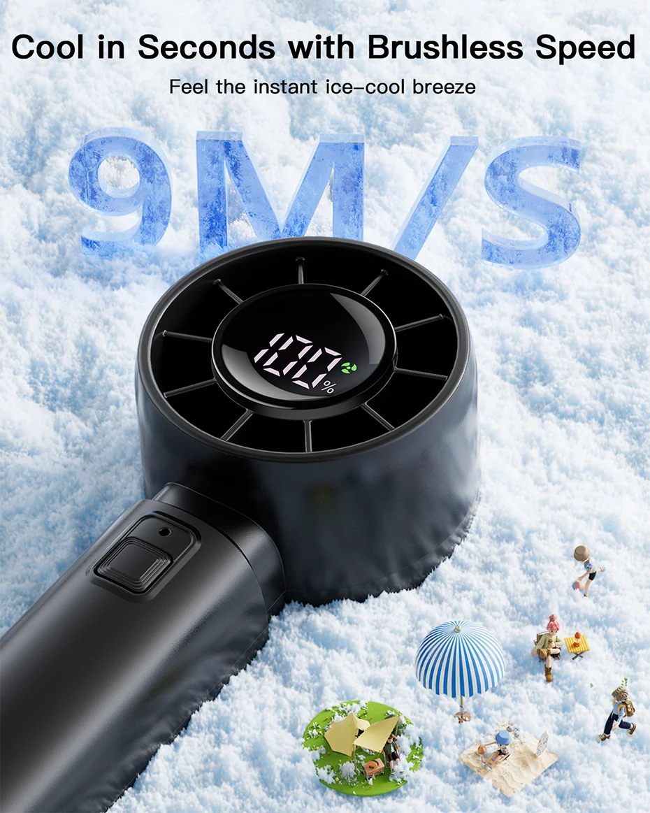 Handheld Mini Fan 4000mAh Battery Portable Rechargeable Fan with LED Display