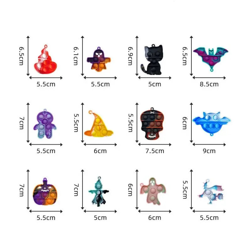 12Pcs Halloween Rainbow Pop Fidget Toy Anti Stress Toys Keychain Bubble Pop