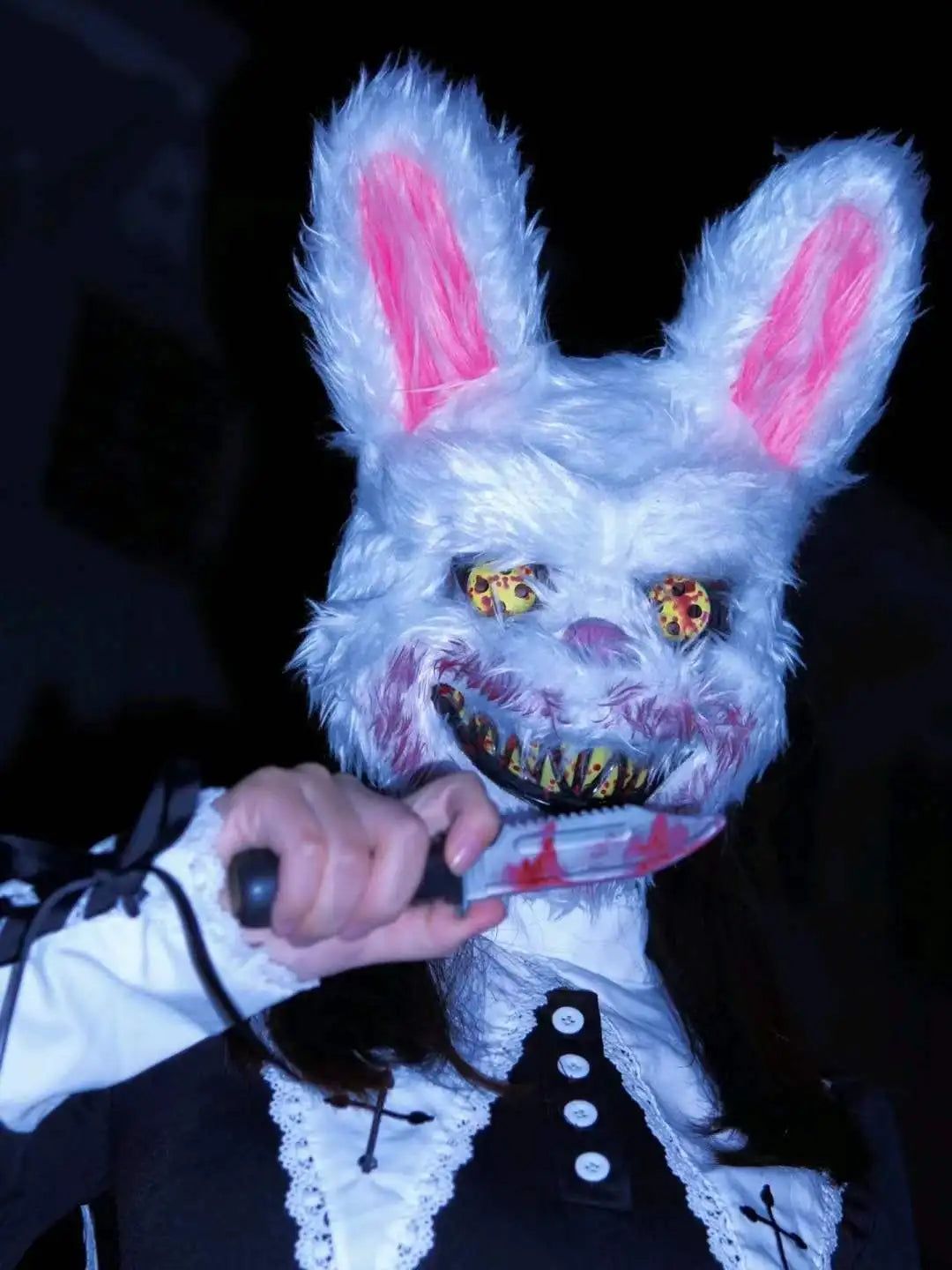 LED Cosplay Glowing Bloody Bear Mask Halloween Plush Rabbit Mask Neon Headgear