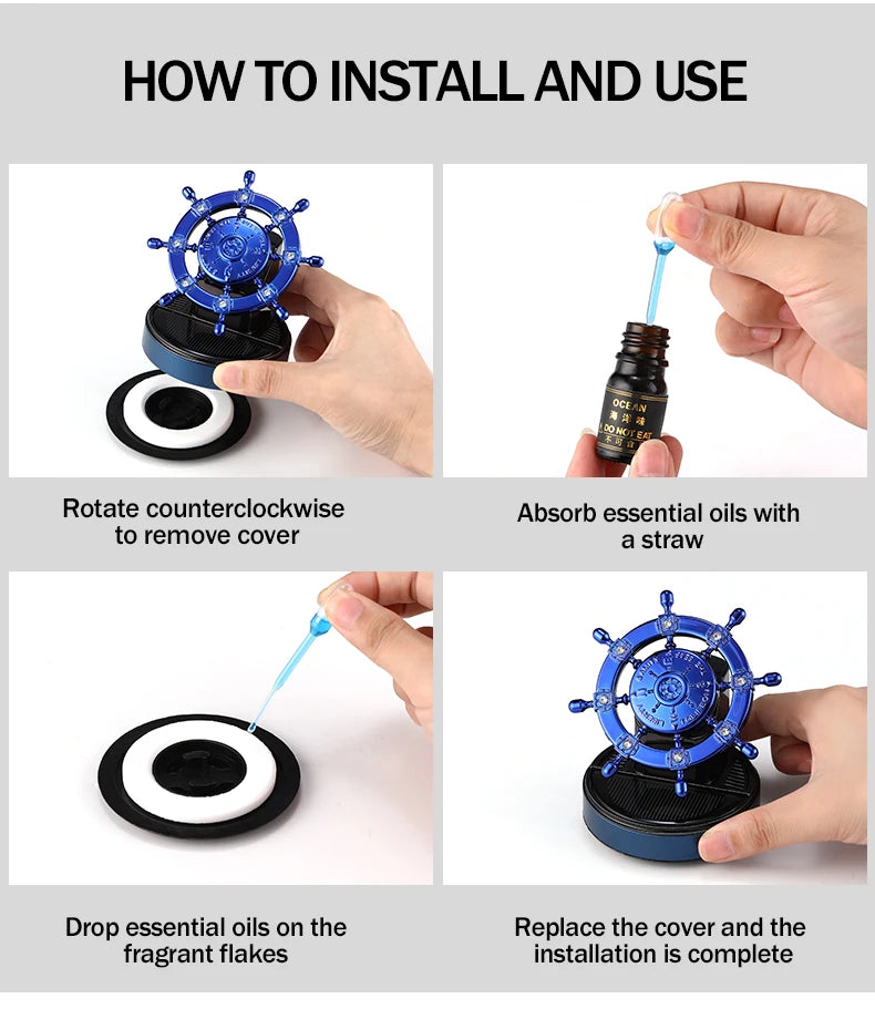 Solar rotating car fragrance creative metal boat rudder car perfume accessories