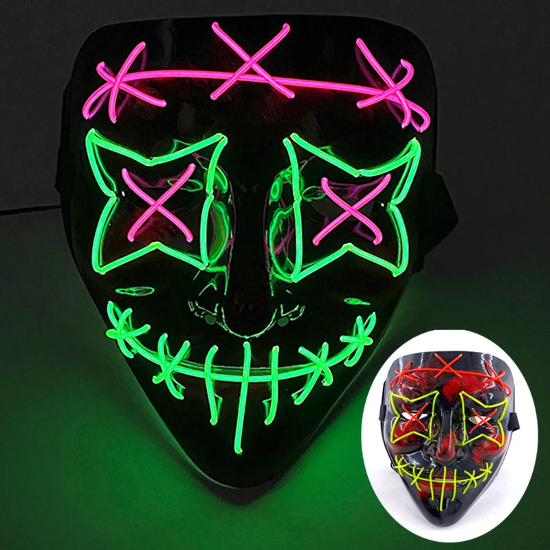 Wireless Glowing Mask LED Luminous Purge Mask Halloween Carnival Light Up Party Mask