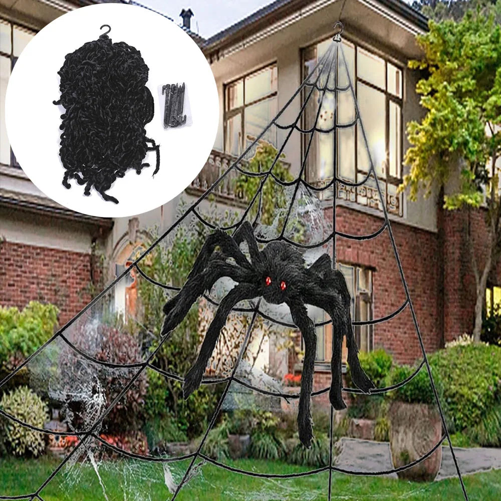 Halloween Triangle Spider Web,5m Large Plush Simulation Spider Web Outdoor Decoration