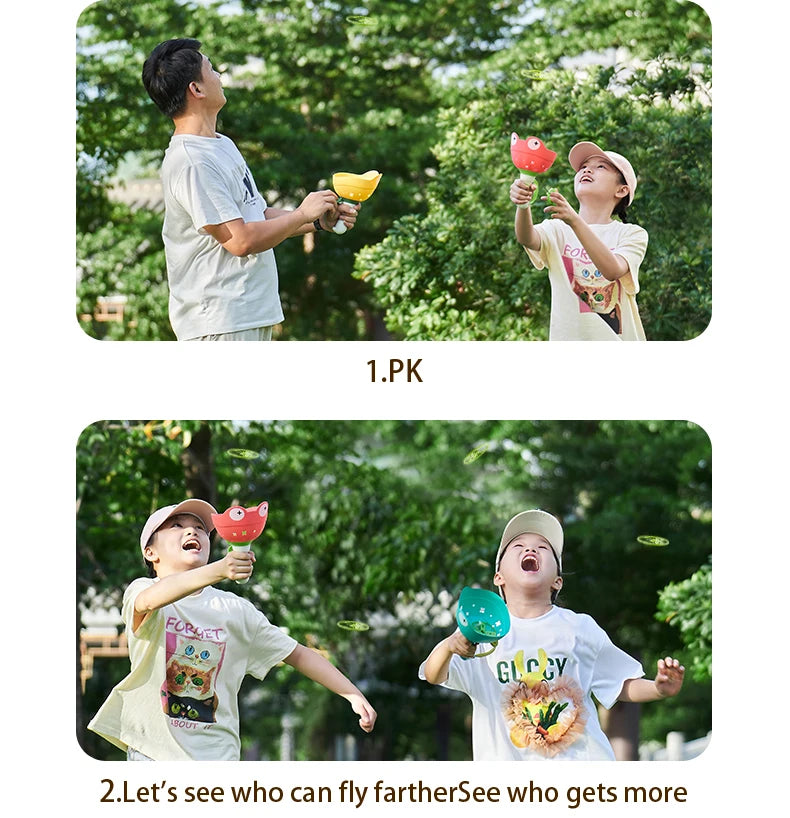 Pull String Flying Saucer Disc Launcher Kids Flying Toys