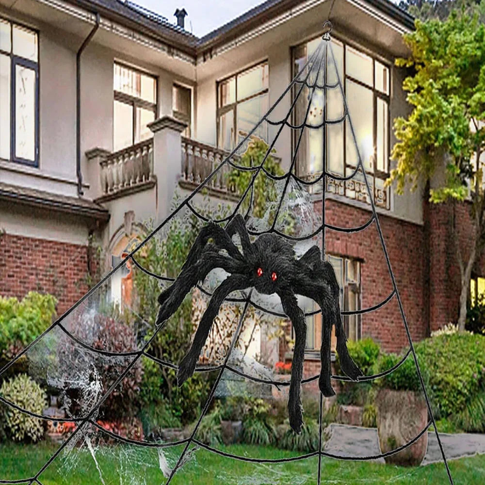 Halloween Triangle Spider Web,5m Large Plush Simulation Spider Web Outdoor Decoration