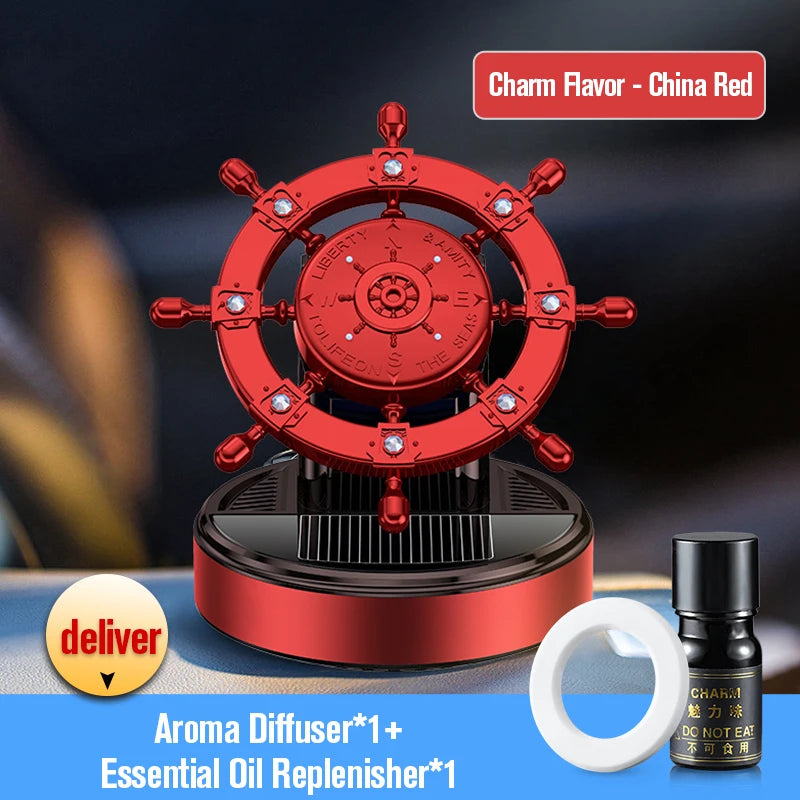 Solar rotating car fragrance creative metal boat rudder car perfume accessories