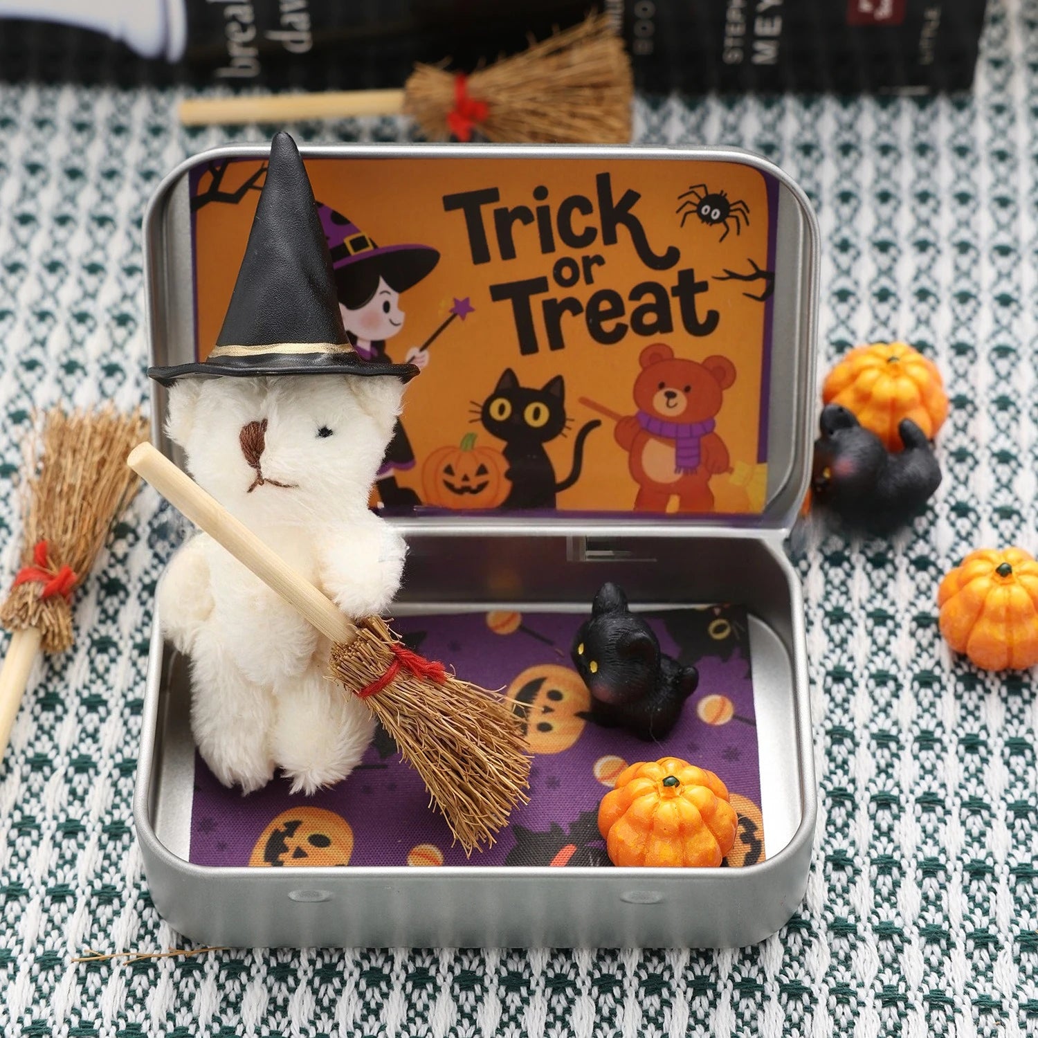 Halloween Teddy Gift Box, Halloween Plush Toy Decoration Doll Ornaments for Children