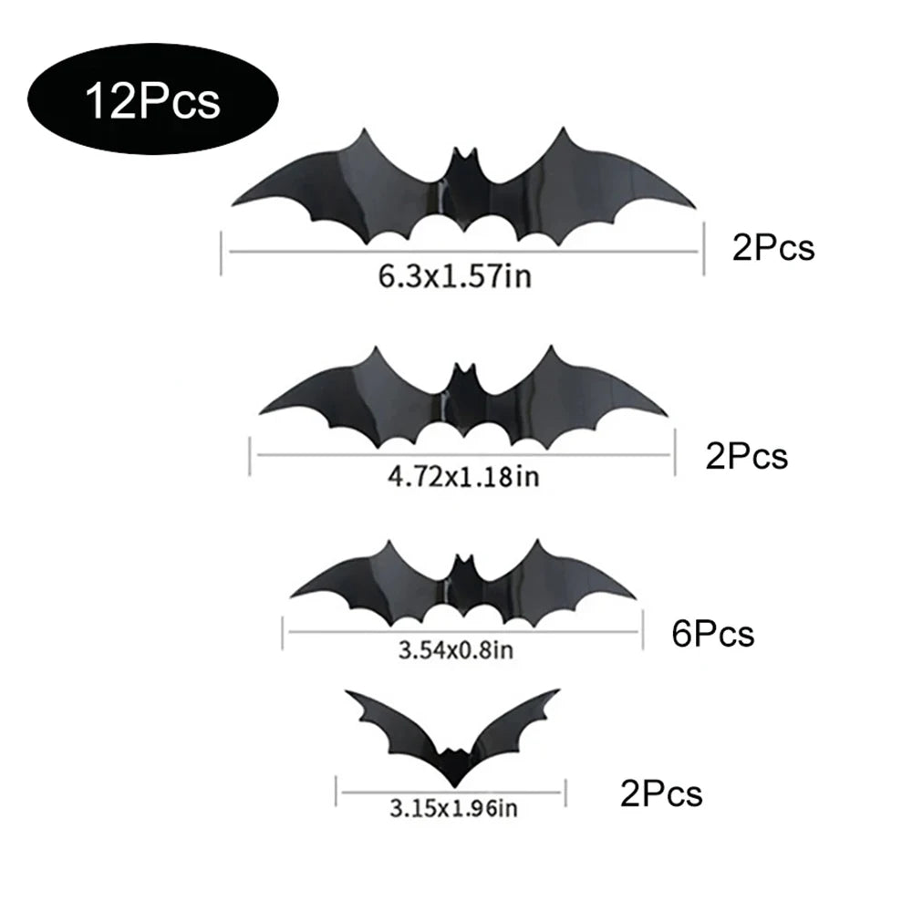 Halloween Bats Decorations,3D Pvc Bat on The Wall,Black Bats Wall Stickers
