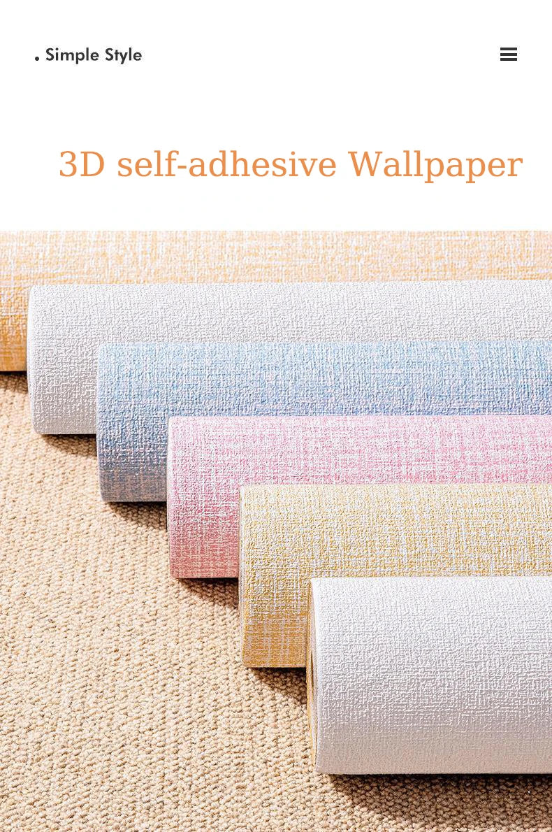 50cmX10m Linen 3D Foam Self-adhesive PVC Solid Color Waterproof Background Wall